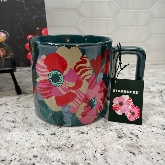 Starbucks Other - Starbucks Dark Blue Valentines Floral Hearts Ceramic Mug. Iridescent sheen. NWT!